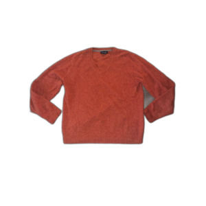 Lands' End Men's Wool V Neck Sweater Size M Orange Pullover Lightweight Classic